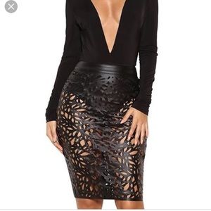 House of cb vegan black cutout leatherette skirt